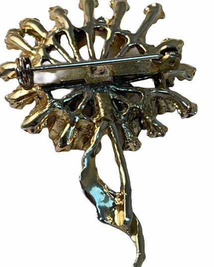 Vintage crystal flower brooch gold