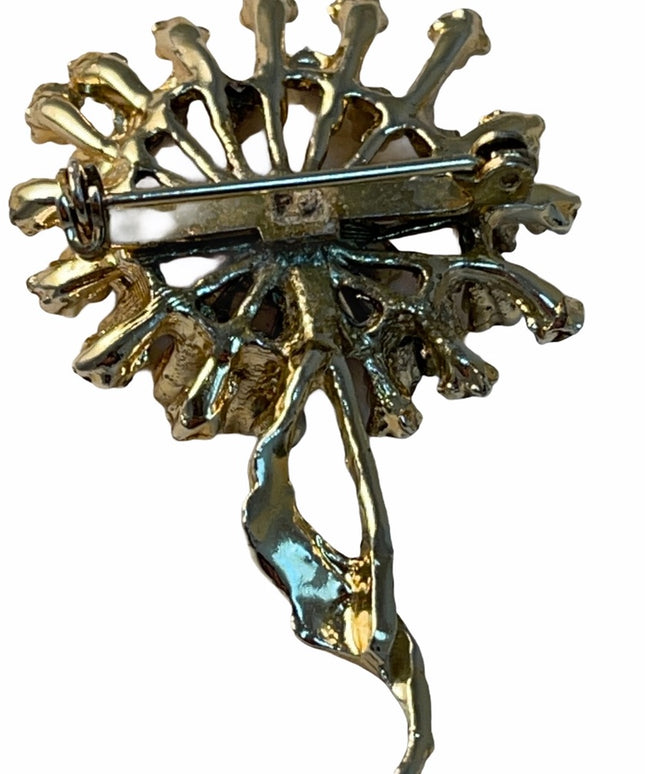 Vintage crystal flower brooch gold