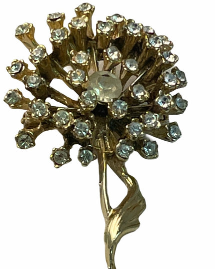 Vintage crystal flower brooch gold