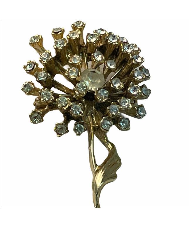 Vintage crystal flower brooch gold