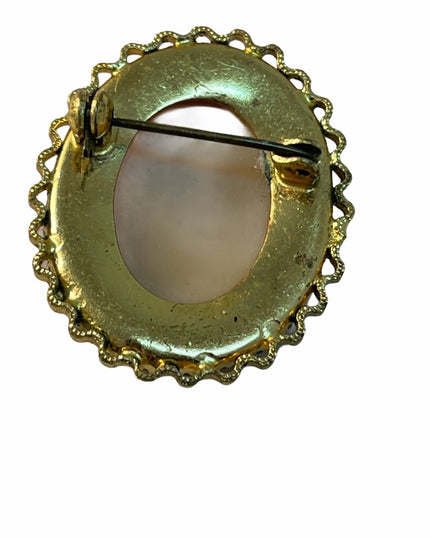 Antique oranate gold finish Celluloid cameo brooch