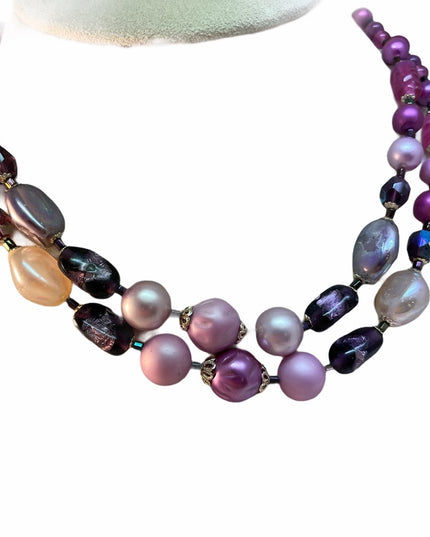 VTG Pink fancy faux pearl glass crystal necklace