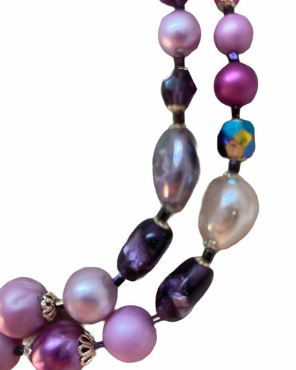 VTG Pink fancy faux pearl glass crystal necklace