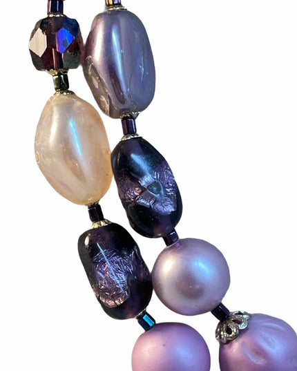 VTG Pink fancy faux pearl glass crystal necklace