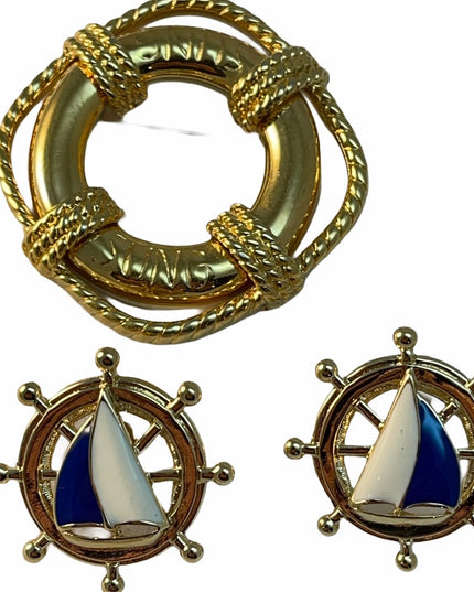 Vintage Nautical Jewelry LOT sailboat buoy gold