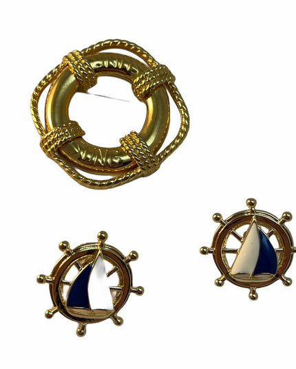 Vintage Nautical Jewelry LOT sailboat buoy gold