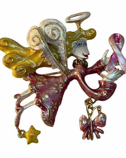 Pink ribbon Karen Rossi Angel brooch