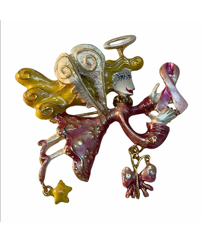 Pink ribbon Karen Rossi Angel brooch