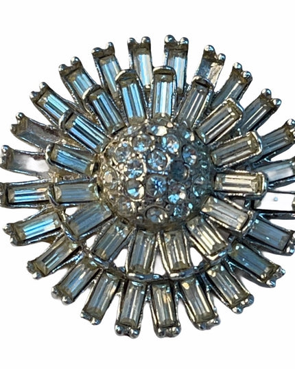 Vintage C1960 silver finish crystal round brooch