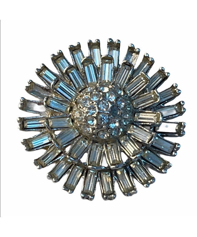 Vintage C1960 silver finish crystal round brooch