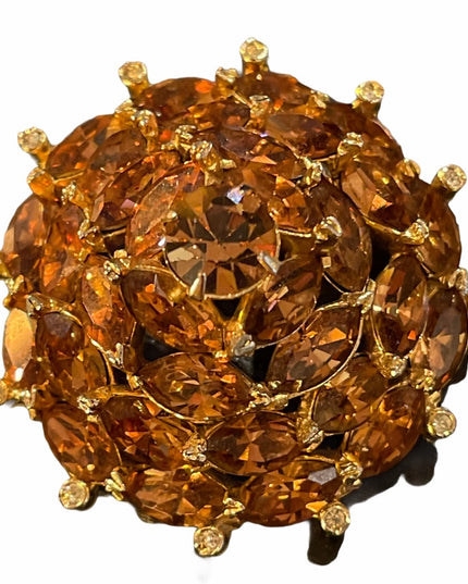 Vintage Gold finish Crystal chunky round brooch