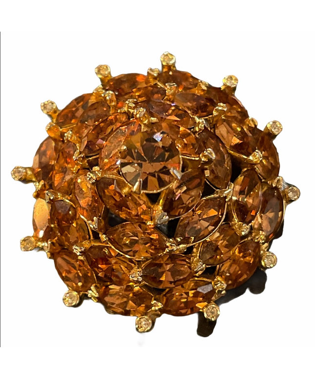 Vintage Gold finish Crystal chunky round brooch