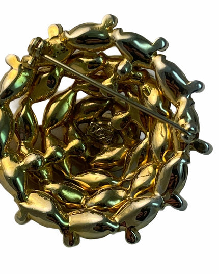 Vintage Gold finish Crystal chunky round brooch