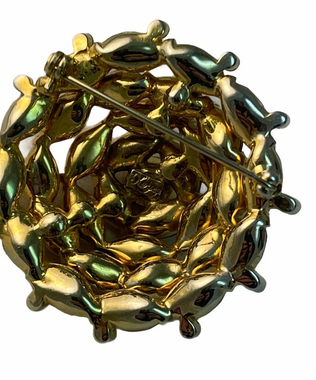 Vintage Gold finish Crystal chunky round brooch
