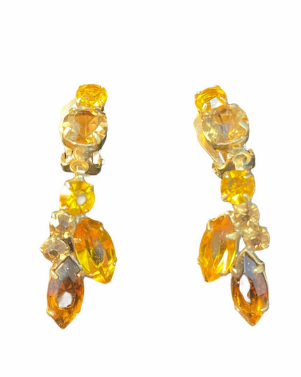 Vintage c1950s Julianna crystal gold tone clip ons