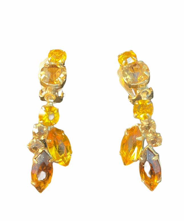 Vintage c1950s Julianna crystal gold tone clip ons