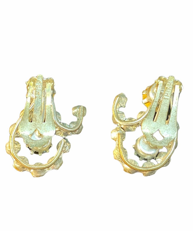 VTG c1960s Crystal earrings black clear clip on