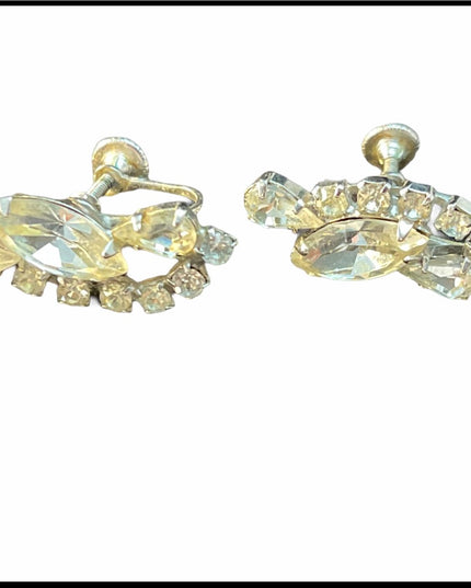 VTG C1960s Crystal clear earrings screw back Bell