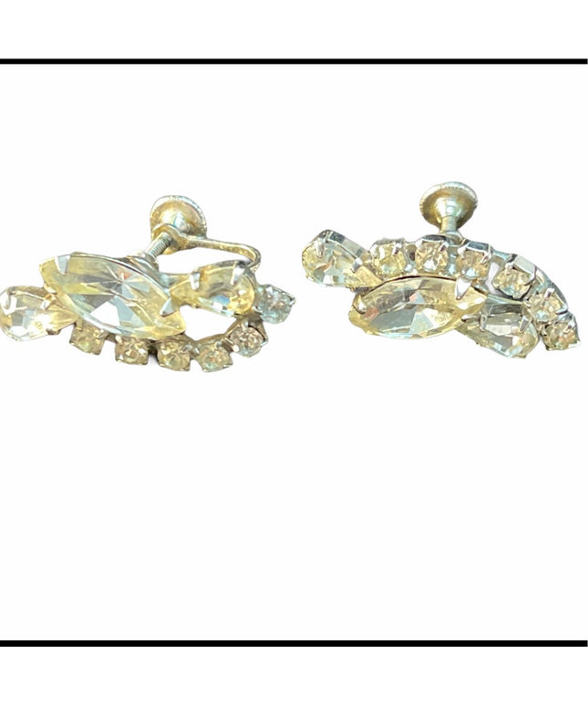VTG C1960s Crystal clear earrings screw back Bell