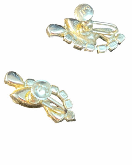 VTG C1960s Crystal clear earrings screw back Bell