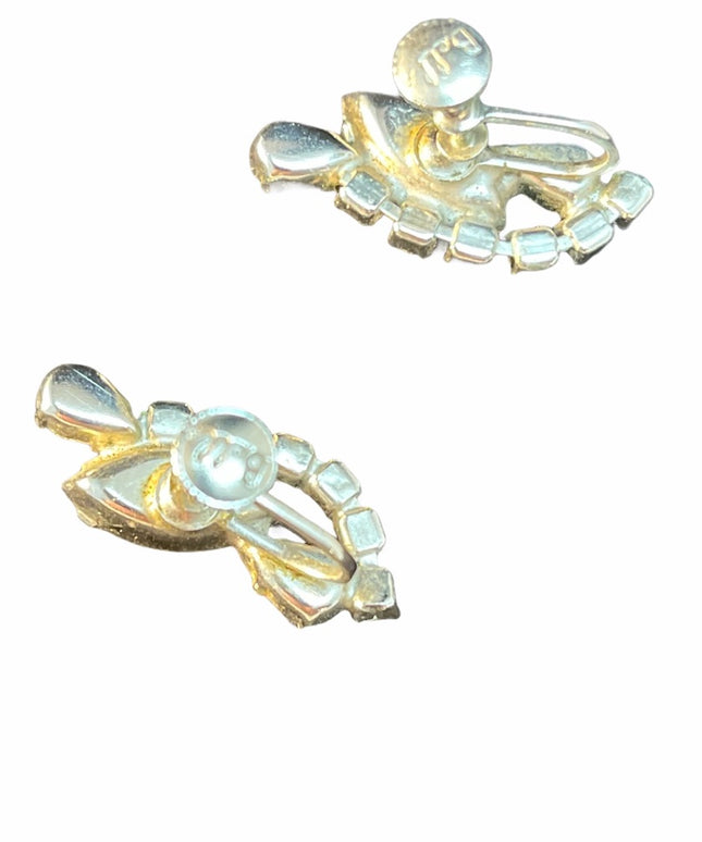 VTG C1960s Crystal clear earrings screw back Bell