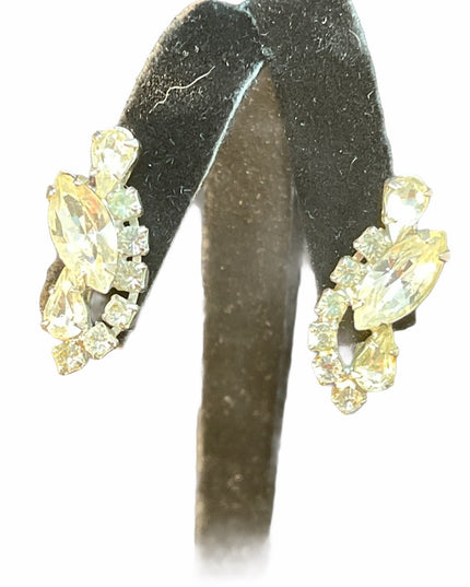 VTG C1960s Crystal clear earrings screw back Bell