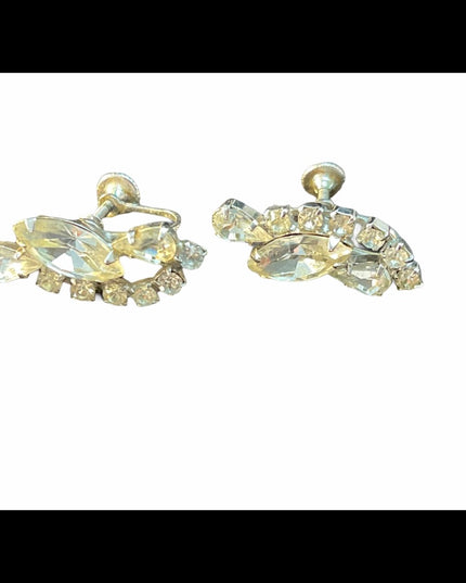 VTG C1960s Crystal clear earrings screw back Bell
