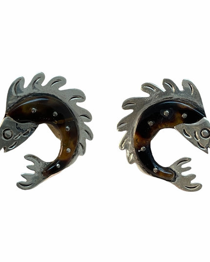 Sterling silver fish earrings  Taxco C1970s Mexico