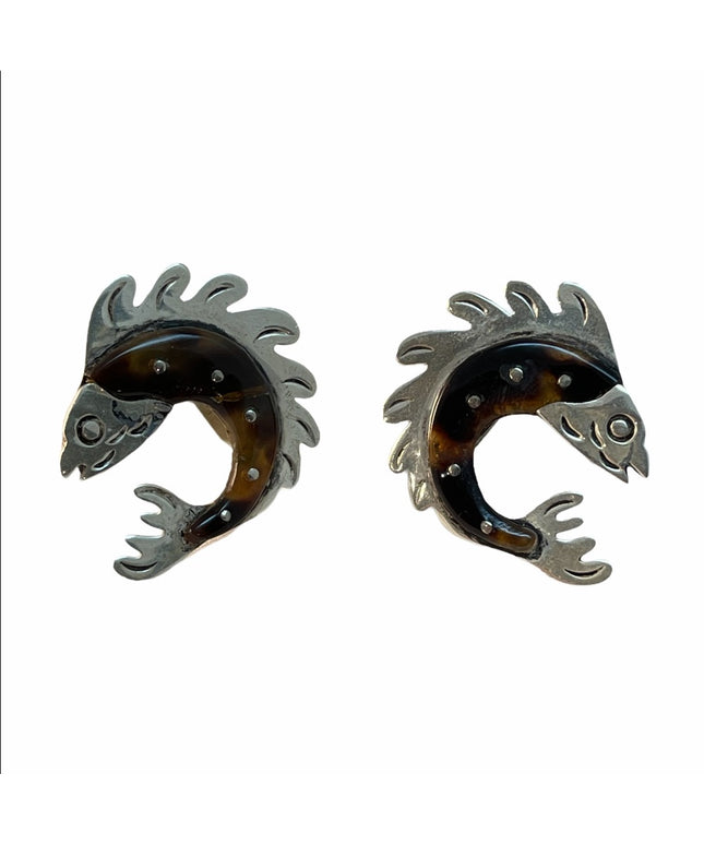 Sterling silver fish earrings  Taxco C1970s Mexico