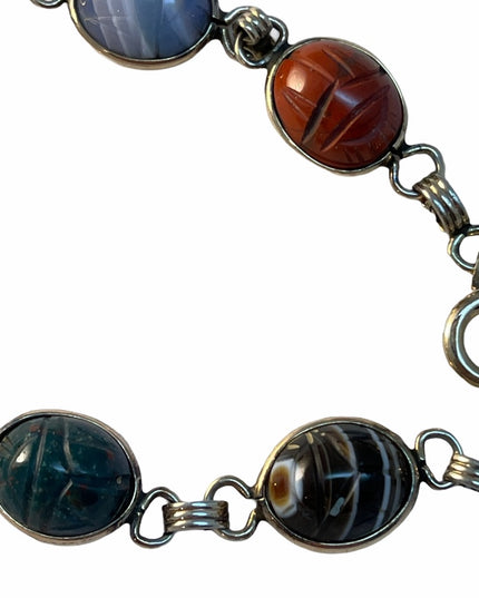 Vintage 12k GF Egyptian revival 1960s Scarab stone link bracelet