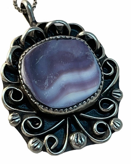 Sterling silver stone ornate native necklace
