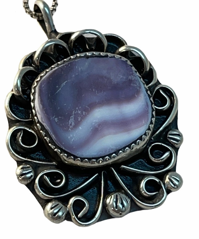Sterling silver stone ornate native necklace