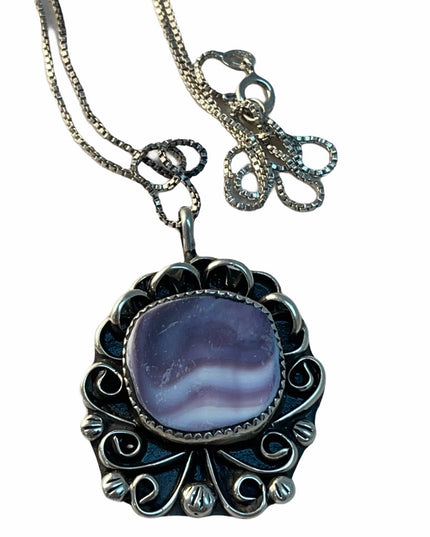 Sterling silver stone ornate native necklace