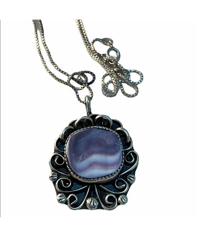 Sterling silver stone ornate native necklace