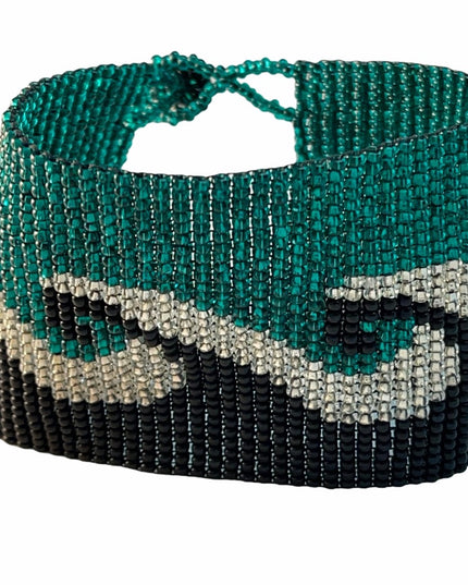 Beautiful wave microbead bangle bracelet teal & black southwestern handmade