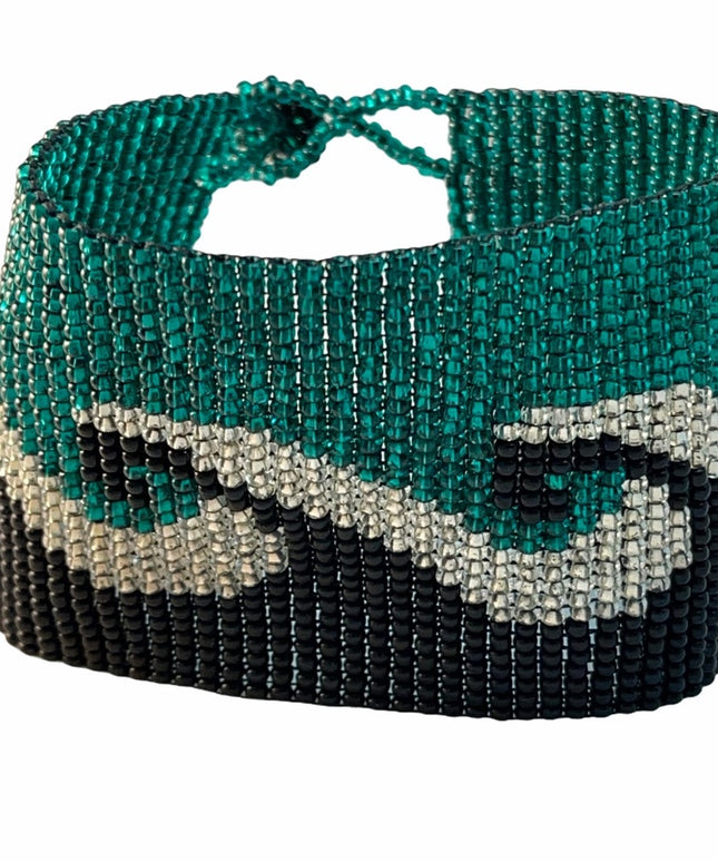Beautiful wave microbead bangle bracelet teal & black southwestern handmade