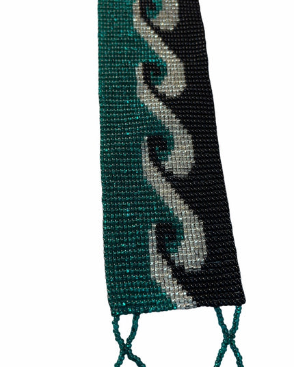 Beautiful wave microbead bangle bracelet teal & black southwestern handmade