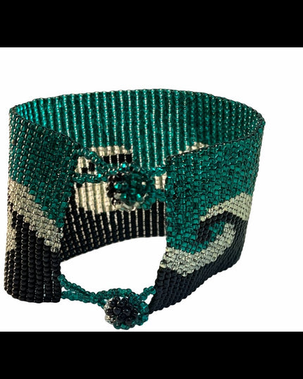 Beautiful wave microbead bangle bracelet teal & black southwestern handmade