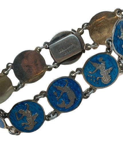 Vintage Sterling silver blue enamel 925  enamel Siam bracelet