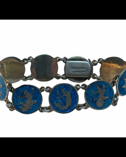 Vintage Sterling silver blue enamel 925  enamel Siam bracelet