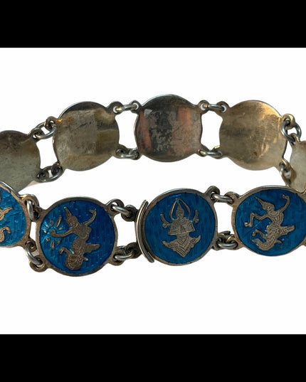Vintage Sterling silver blue enamel 925  enamel Siam bracelet