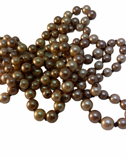 Brown cream glass pearl heavy necklace quality 60”