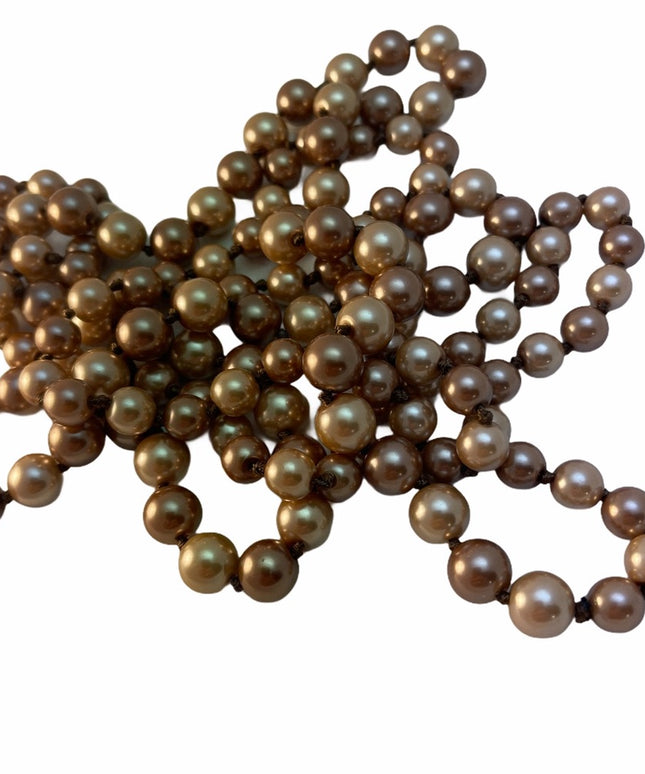 Brown cream glass pearl heavy necklace quality 60”