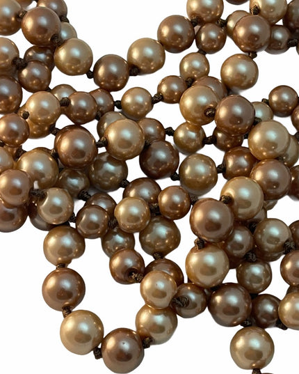 Brown cream glass pearl heavy necklace quality 60”