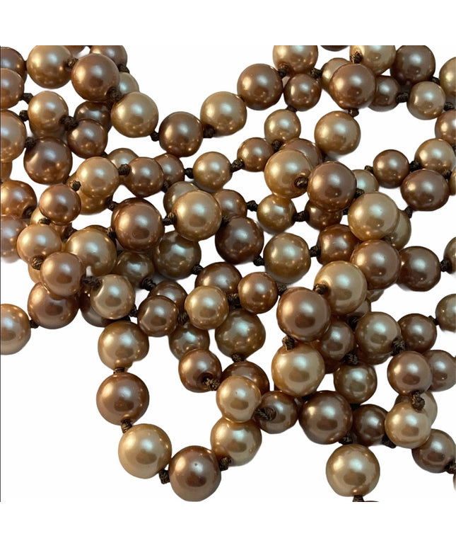 Brown cream glass pearl heavy necklace quality 60”