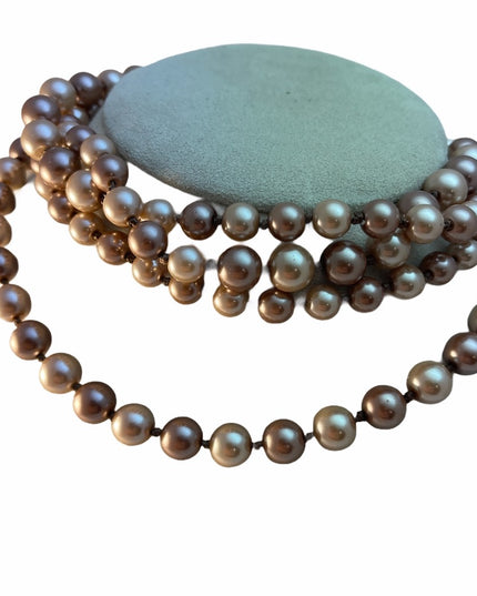 Brown cream glass pearl heavy necklace quality 60”