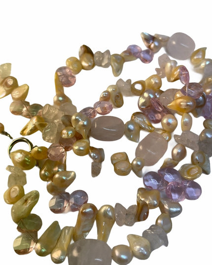 faceted Rose quartz shell artisan necklace beauty baroque pearls