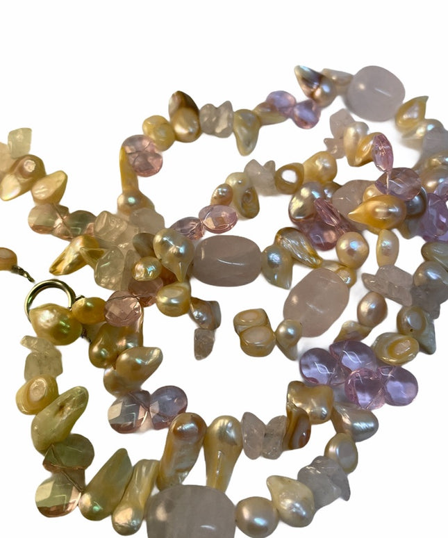 faceted Rose quartz shell artisan necklace beauty baroque pearls