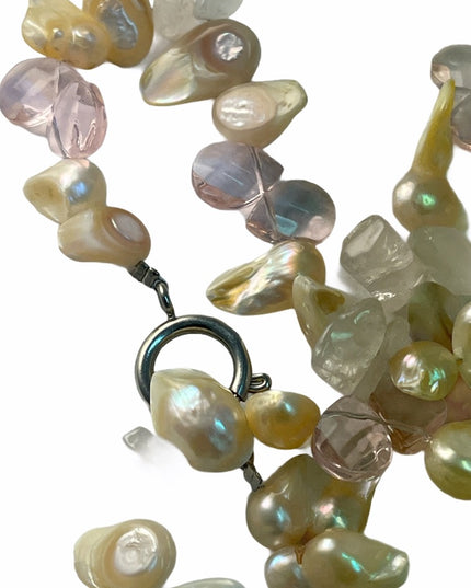 faceted Rose quartz shell artisan necklace beauty baroque pearls