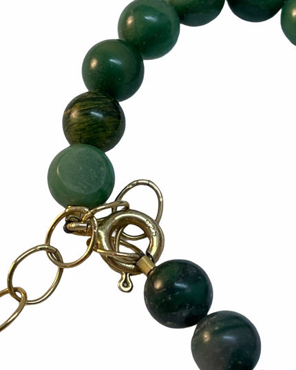 Vintage sterling malachite necklace half moon With Jade beads
